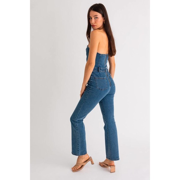 Denim Bell Bottom Jumpsuit - Picture 3 of 7
